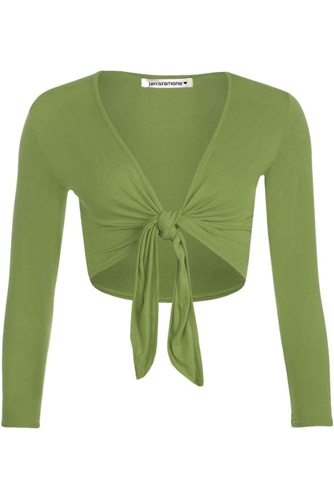 Plus Size Long Sleeve Front Tie Crop Shrug Tops WearAll