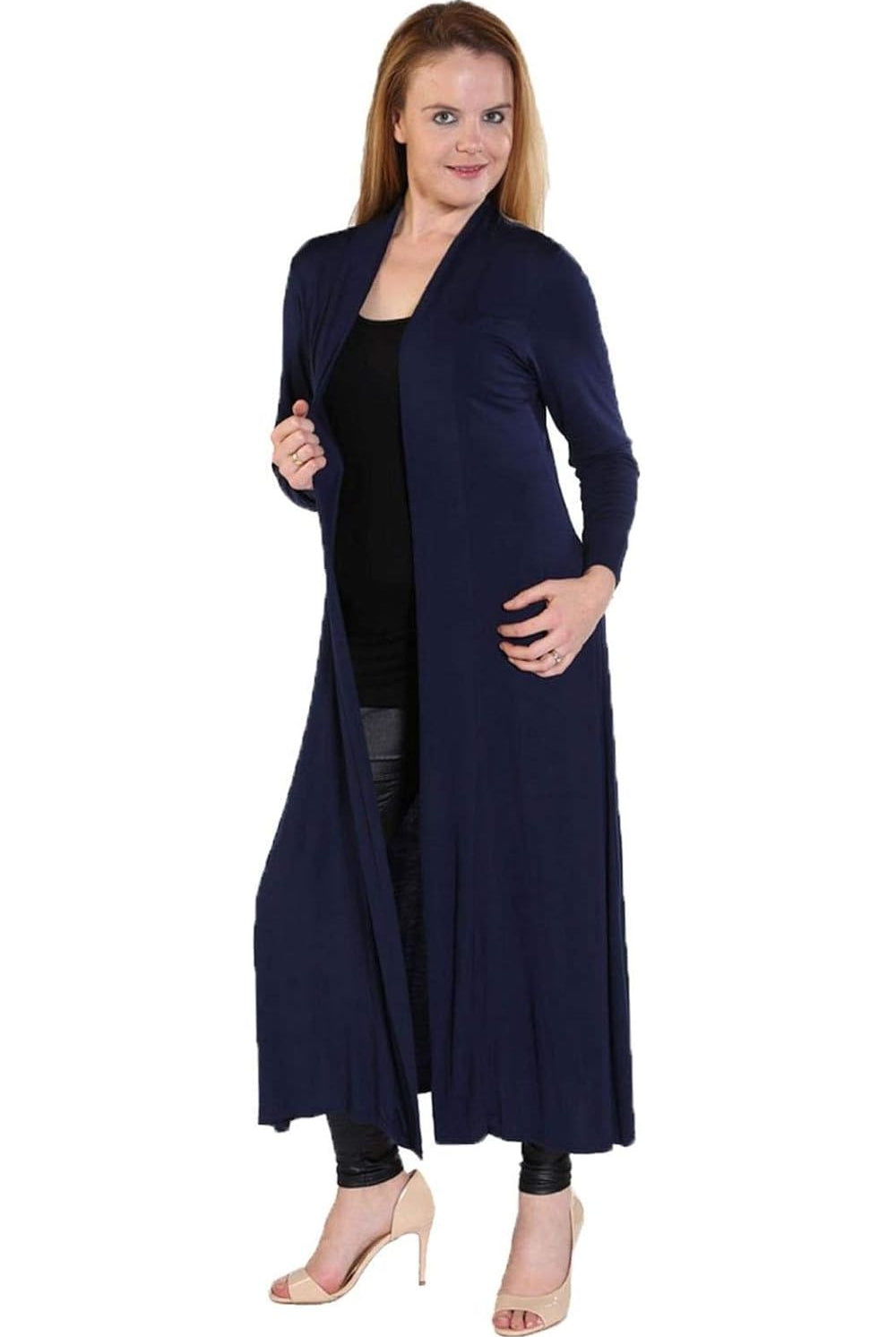 Plus Size Long Sleeve Maxi Boyfriend Cardigan Maxi Cardigan WearAll Navy 16-18