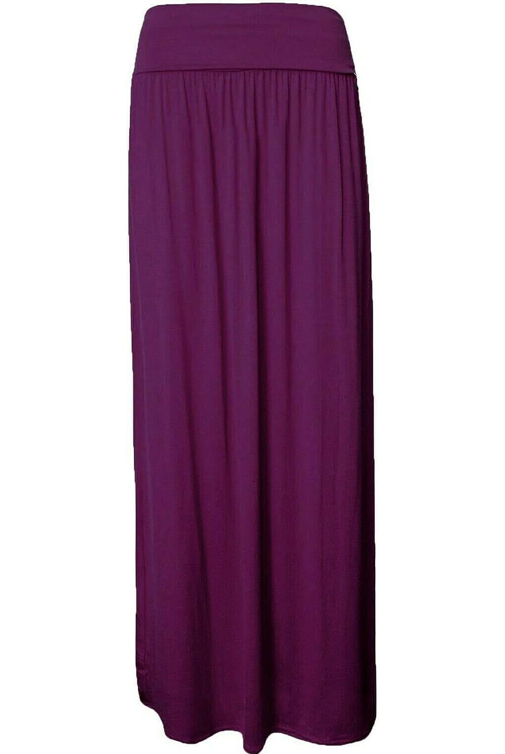 Plus Size Pleated Fold Over High Waist Gypsy Long Maxi Skirt Skirt WearAll Purple 16-18