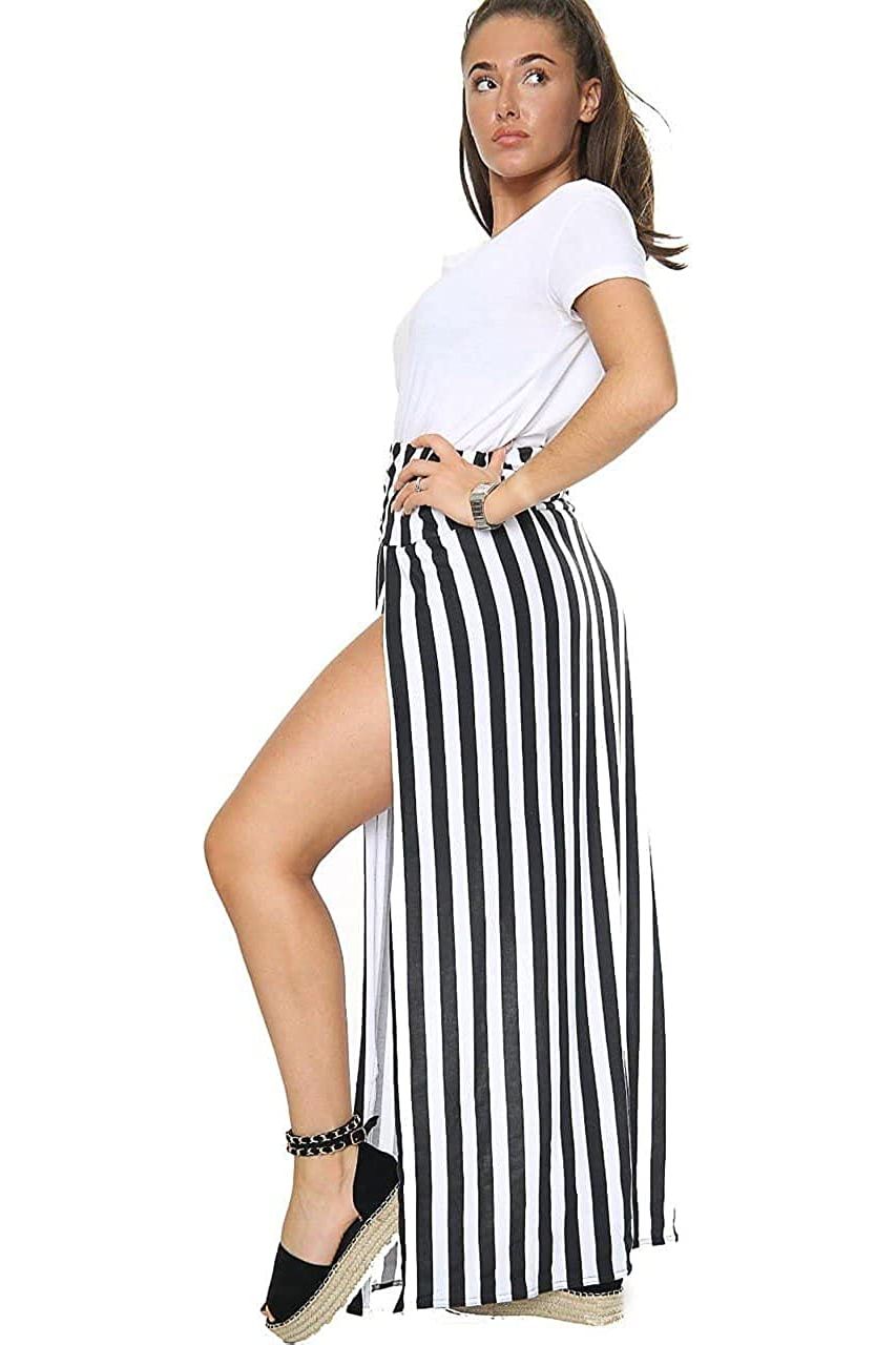 Petite Double Split Beach Vertical Stripe Sarong Skirt Skirt WearAll