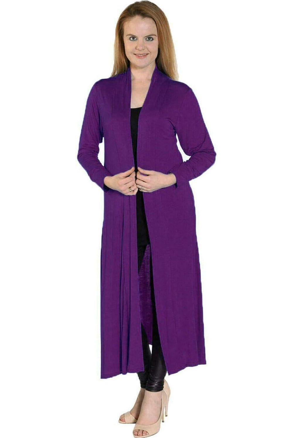 Plus Size Long Sleeve Maxi Boyfriend Cardigan Maxi Cardigan WearAll Purple 16-18