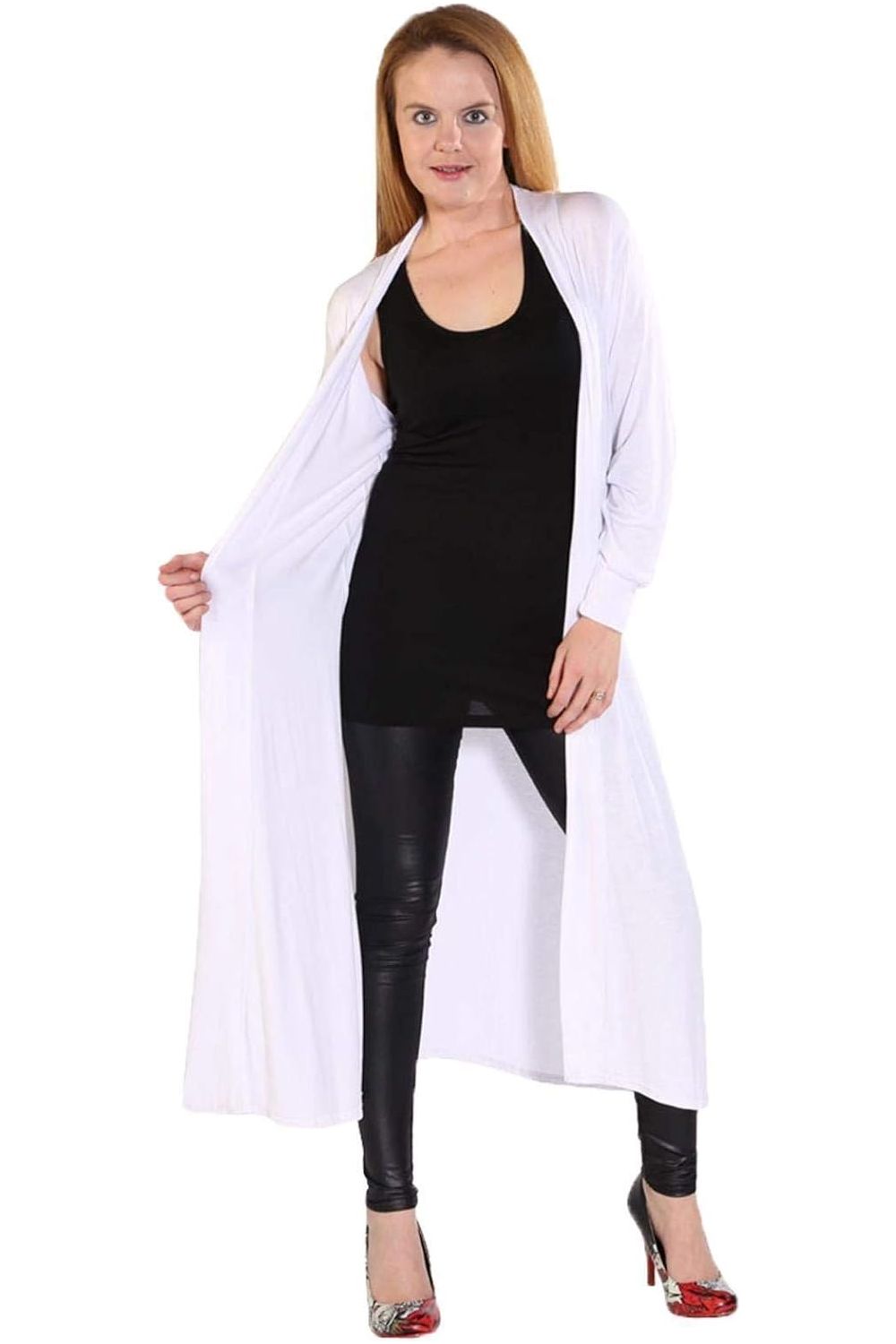 Plus Size Long Sleeve Maxi Boyfriend Cardigan Maxi Cardigan WearAll White 16-18
