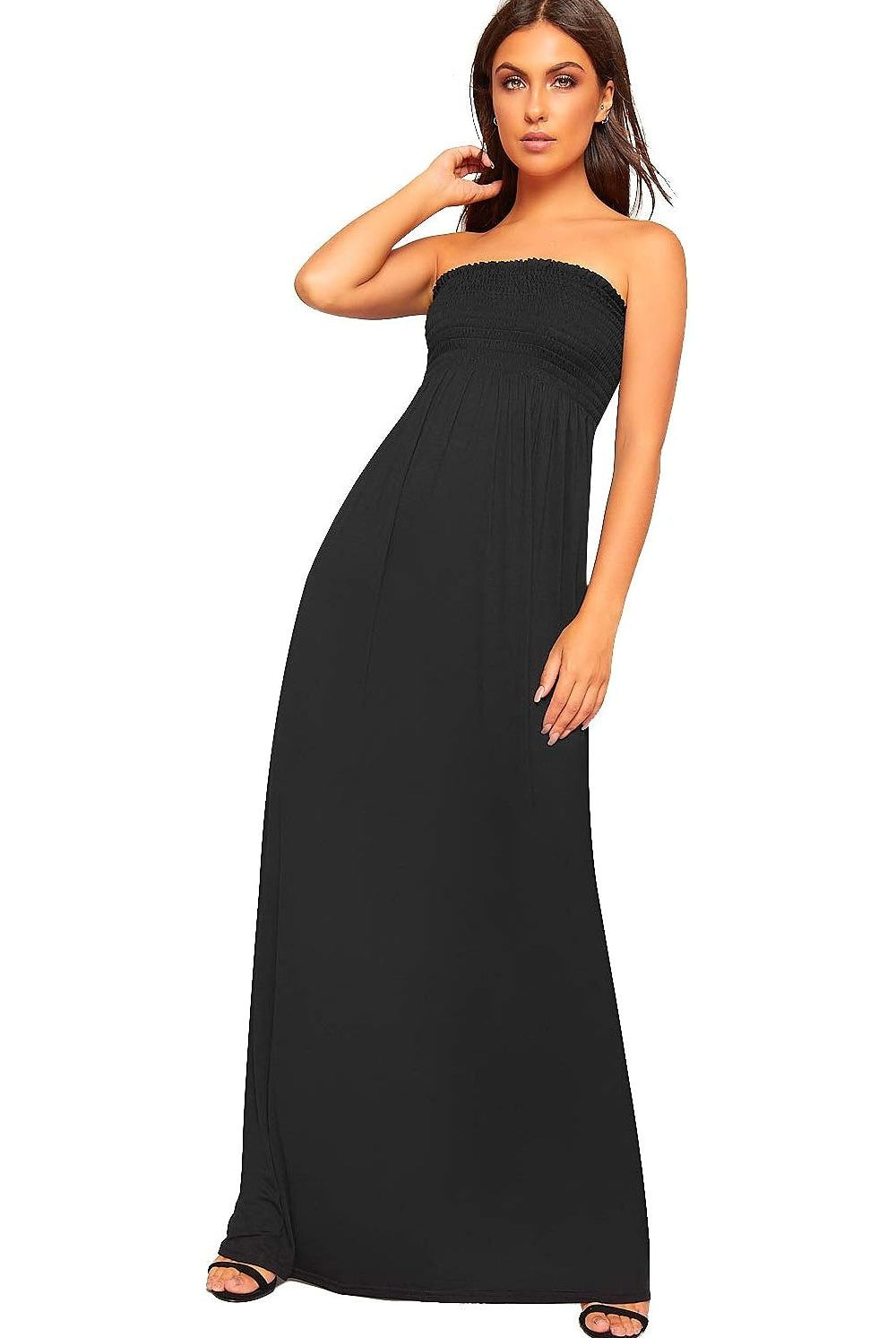 Plus Size Strapless Sheering Maxi Dress Maxi Cardigan WearAll Black 20-22