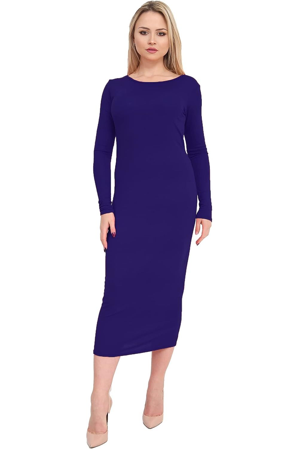 Plus Size Bodycon Stretch Plain Midi Dress Dress WearAll