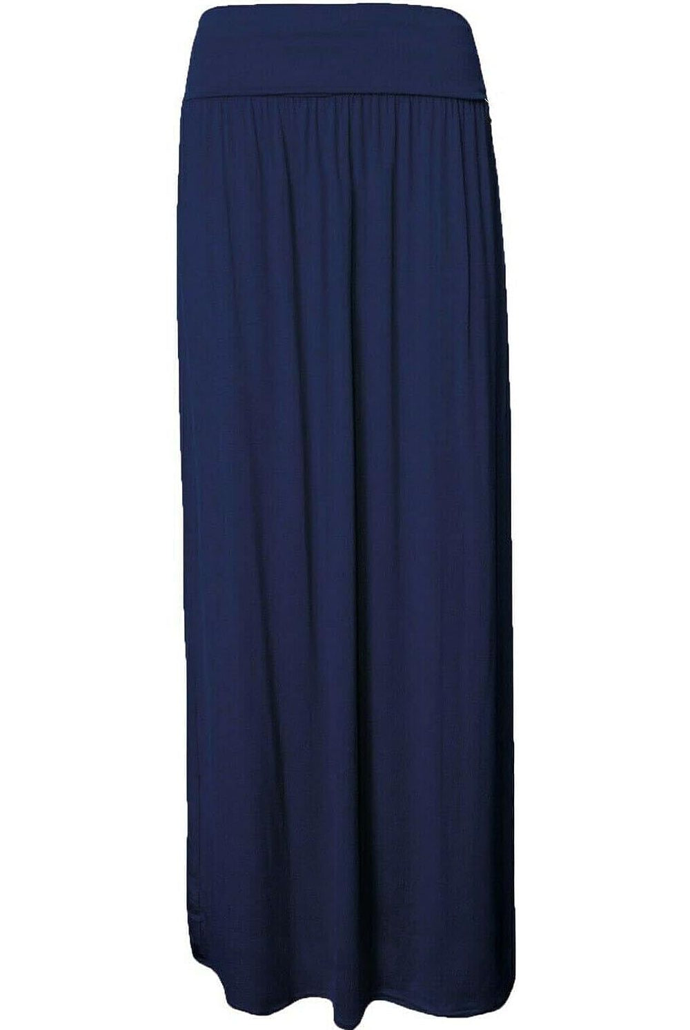 Plus Size Pleated Fold Over High Waist Gypsy Long Maxi Skirt Skirt WearAll Navy 16-18