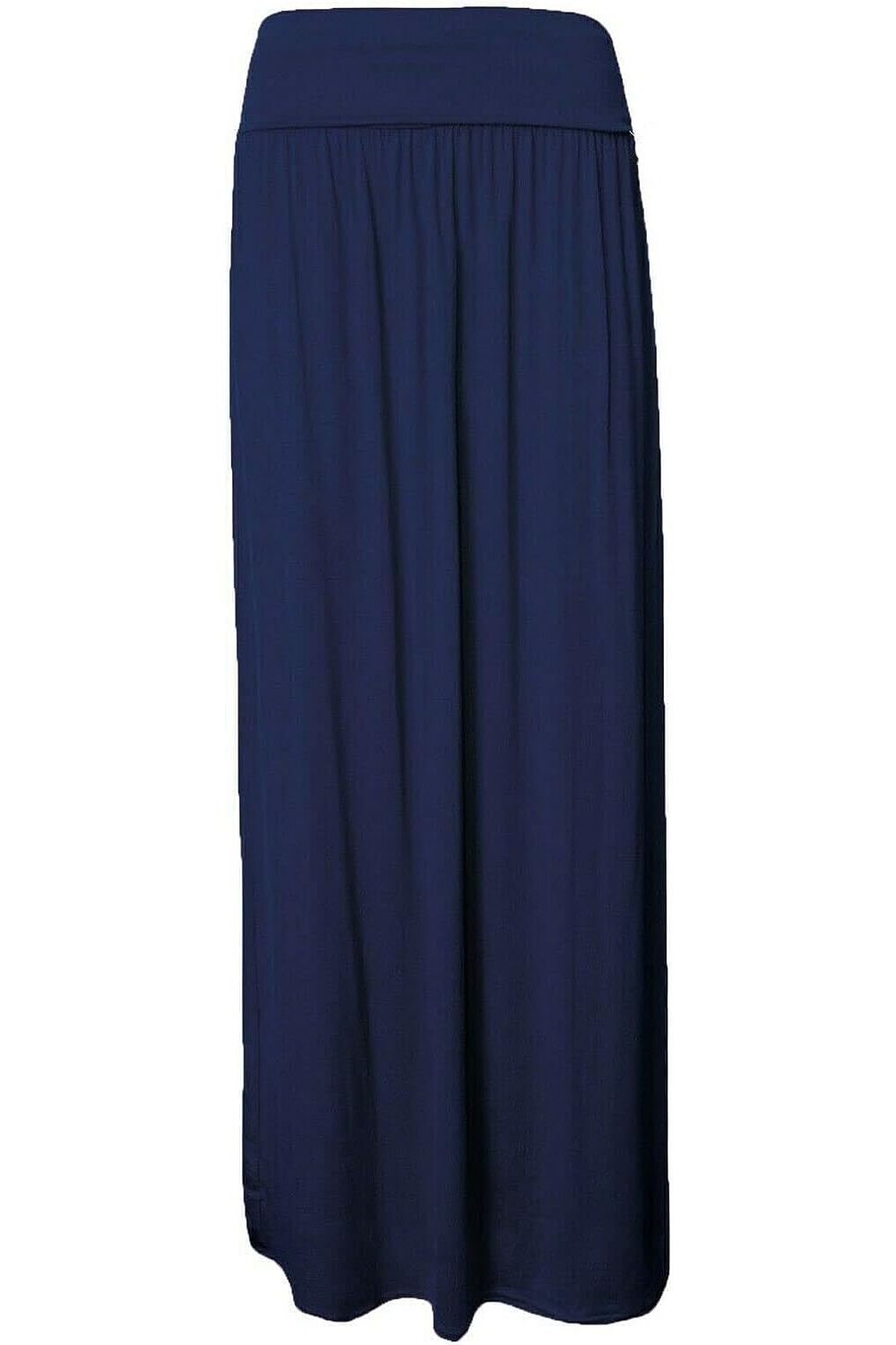 Plus Size Pleated Fold Over High Waist Gypsy Long Maxi Skirt Skirt WearAll Navy 16-18