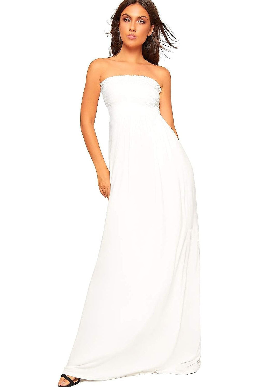 Strapless Sheering Maxi Dress Maxi Cardigan WearAll Cream 8-10