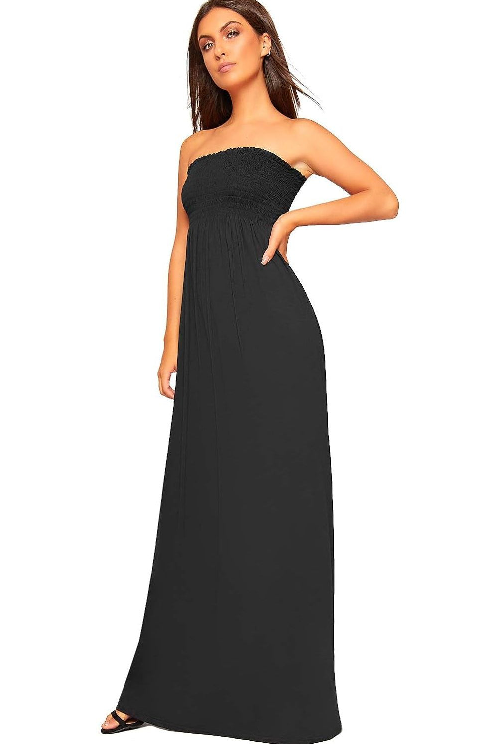 Plus Size Strapless Sheering Maxi Dress Maxi Cardigan WearAll