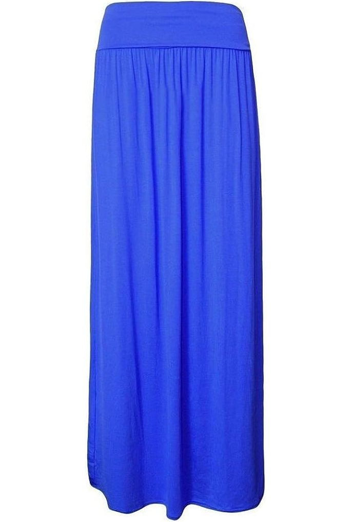 Plus Size Pleated Fold Over High Waist Gypsy Long Maxi Skirt Skirt WearAll Royal Blue 16-18