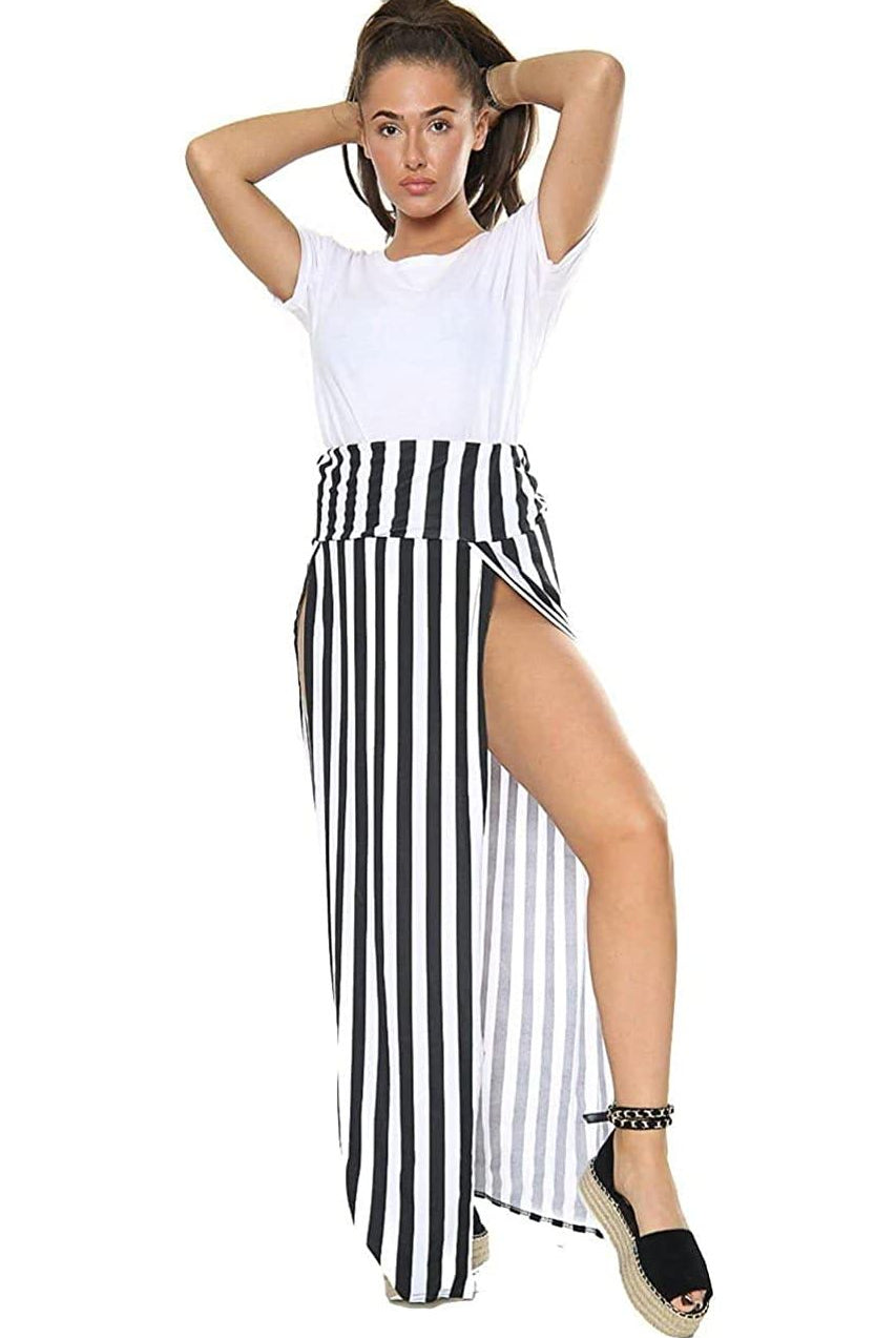 Petite Double Split Beach Vertical Stripe Sarong Skirt Skirt WearAll