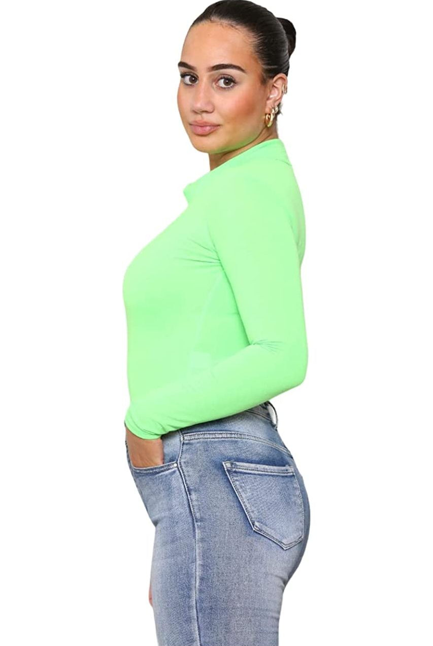 Plain Neon Long sleeve Turtleneck Bodysuit Bodysuit WearAll