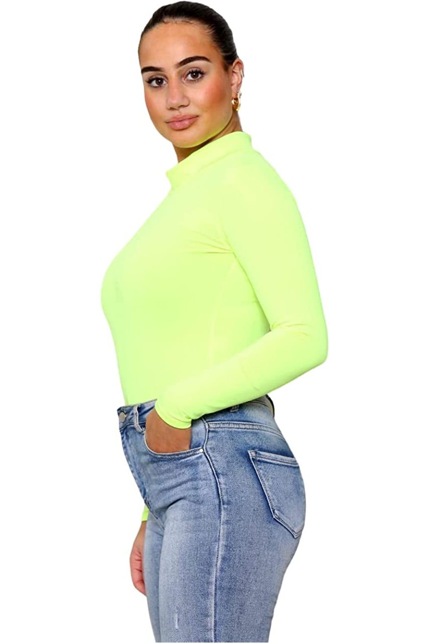 Plain Neon Long sleeve Turtleneck Bodysuit Bodysuit WearAll