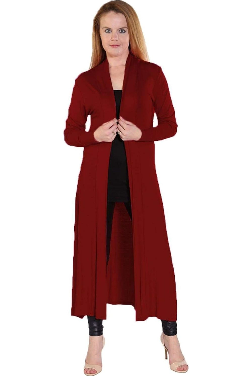 Plus Size Long Sleeve Maxi Boyfriend Cardigan Maxi Cardigan WearAll Wine 16-18