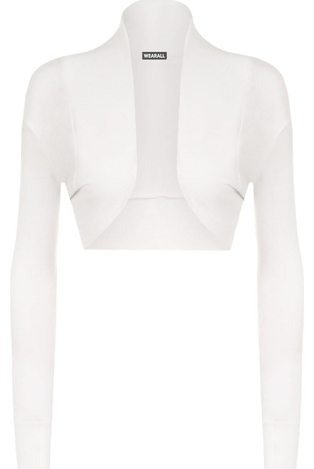 Long Sleeve Ribbed Bolero Shrug Tops WearAll White 8-10