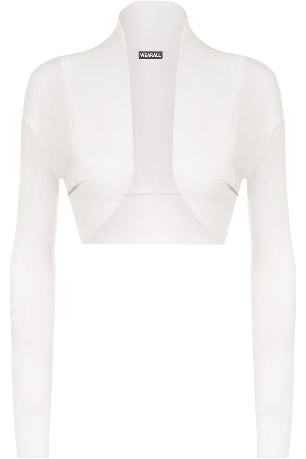 Long Sleeve Ribbed Bolero Shrug Tops WearAll White 8-10