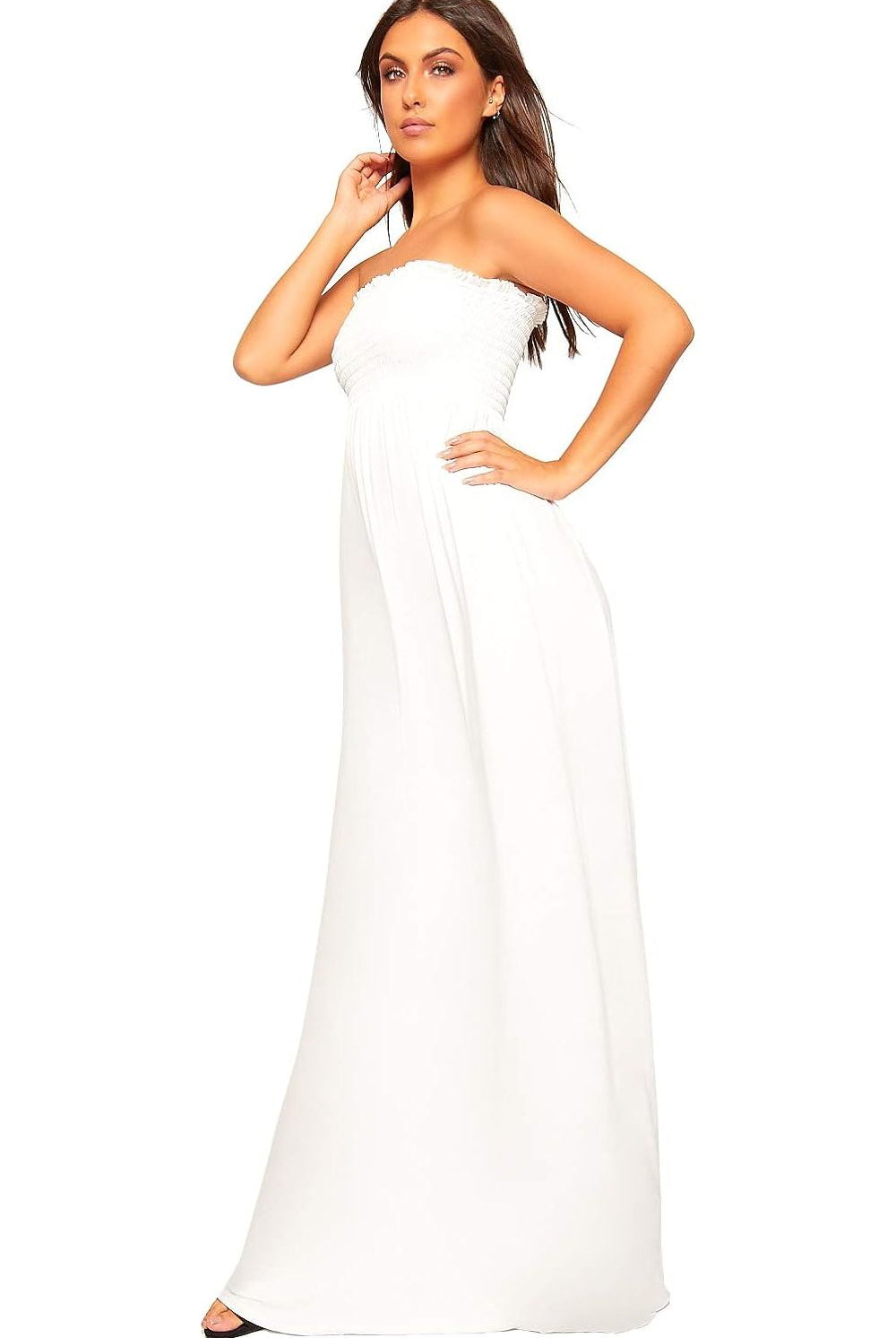 Plus Size Strapless Sheering Maxi Dress Maxi Cardigan WearAll