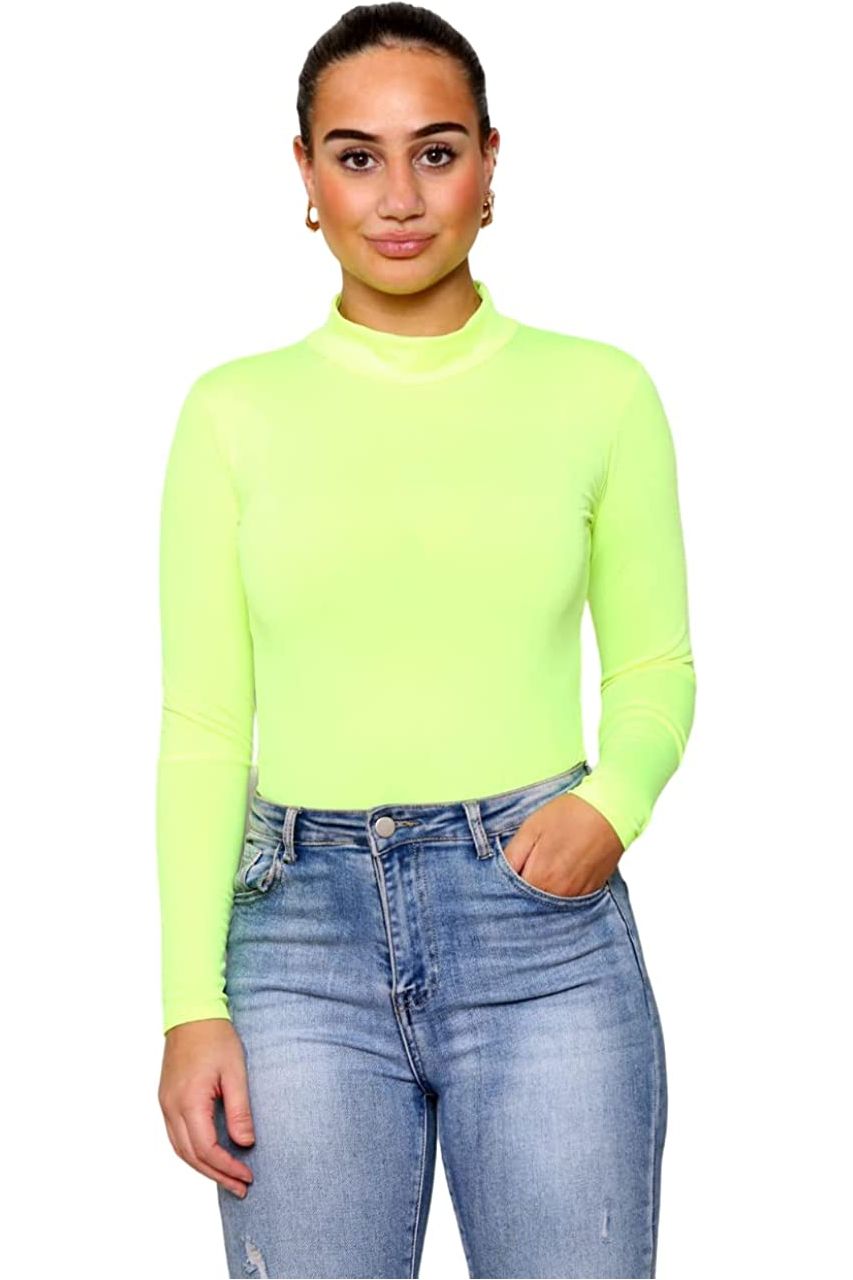 Plain Neon Long sleeve Turtleneck Bodysuit Bodysuit WearAll Neon Yellow 12-14