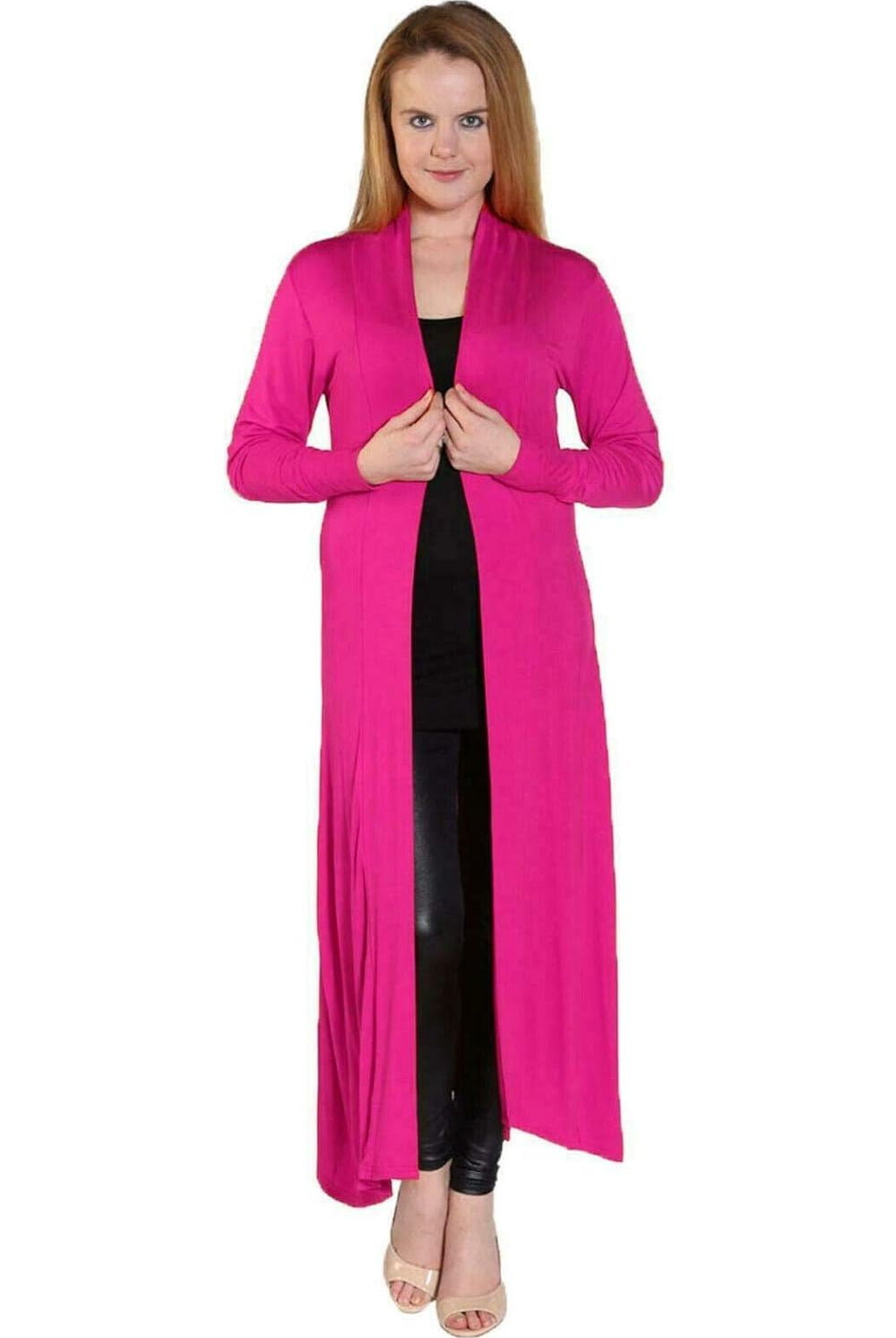 Plus Size Long Sleeve Maxi Boyfriend Cardigan Maxi Cardigan WearAll Cerise 16-18