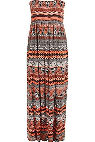 Tie Dye Aztec Print Strapless Sheering Maxi Maxi Cardigan WearAll Orange Black 8-10