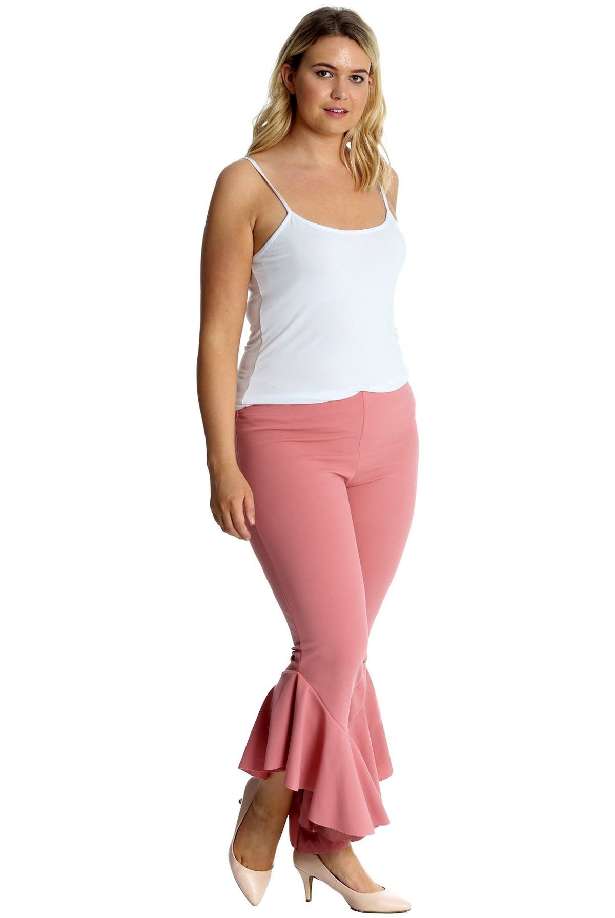 Frill Asymmetric Hem Plain Trousers Trousers WearAll