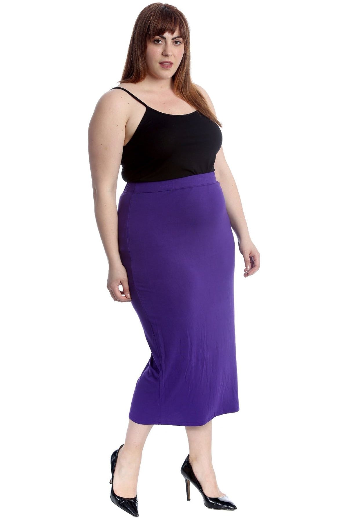 Plus Size Plain Long Ladies Stretch Maxi Skirt Apparel & Accessories WearAll