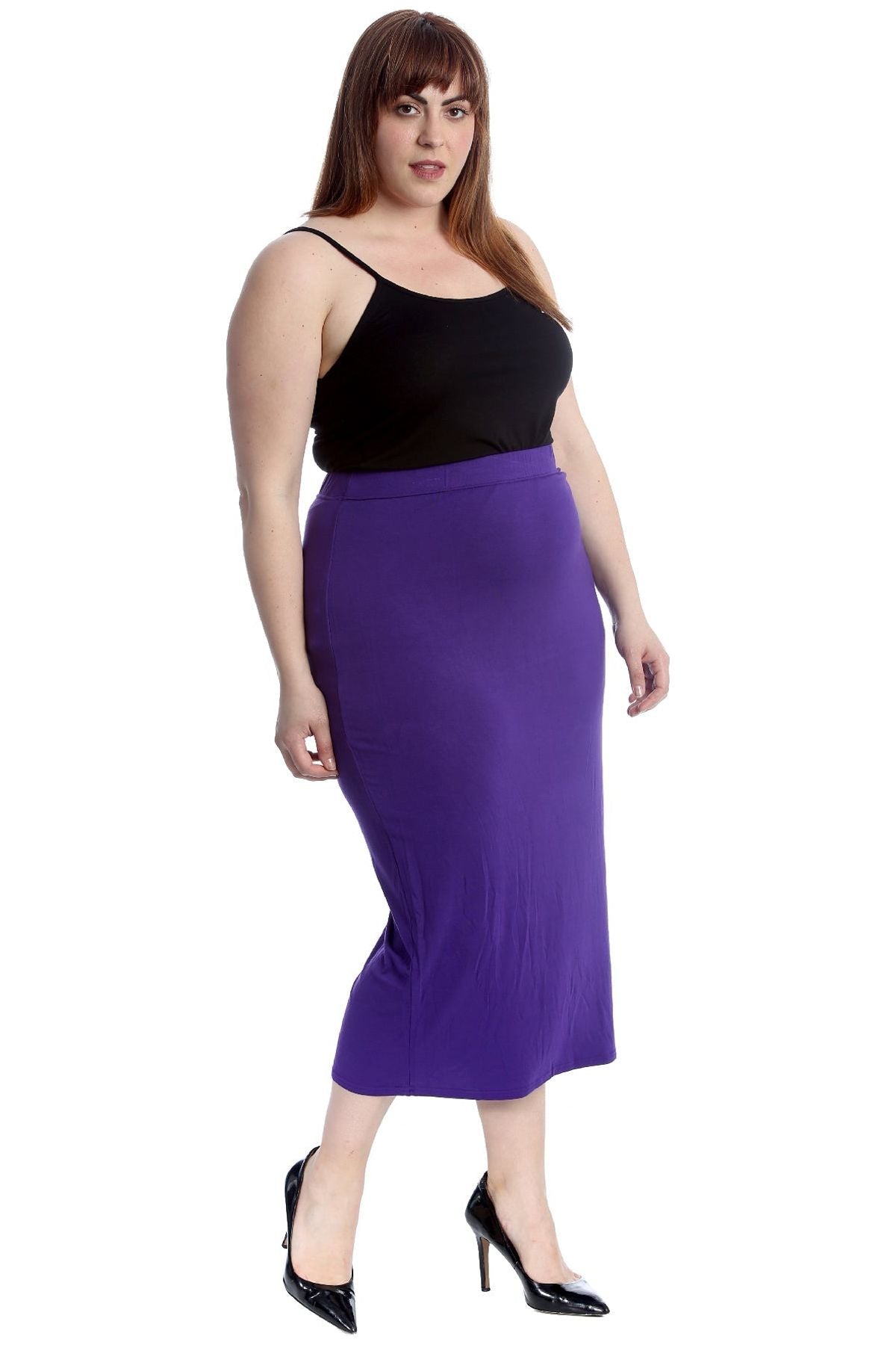 Plus Size Plain Long Ladies Stretch Maxi Skirt Apparel & Accessories WearAll