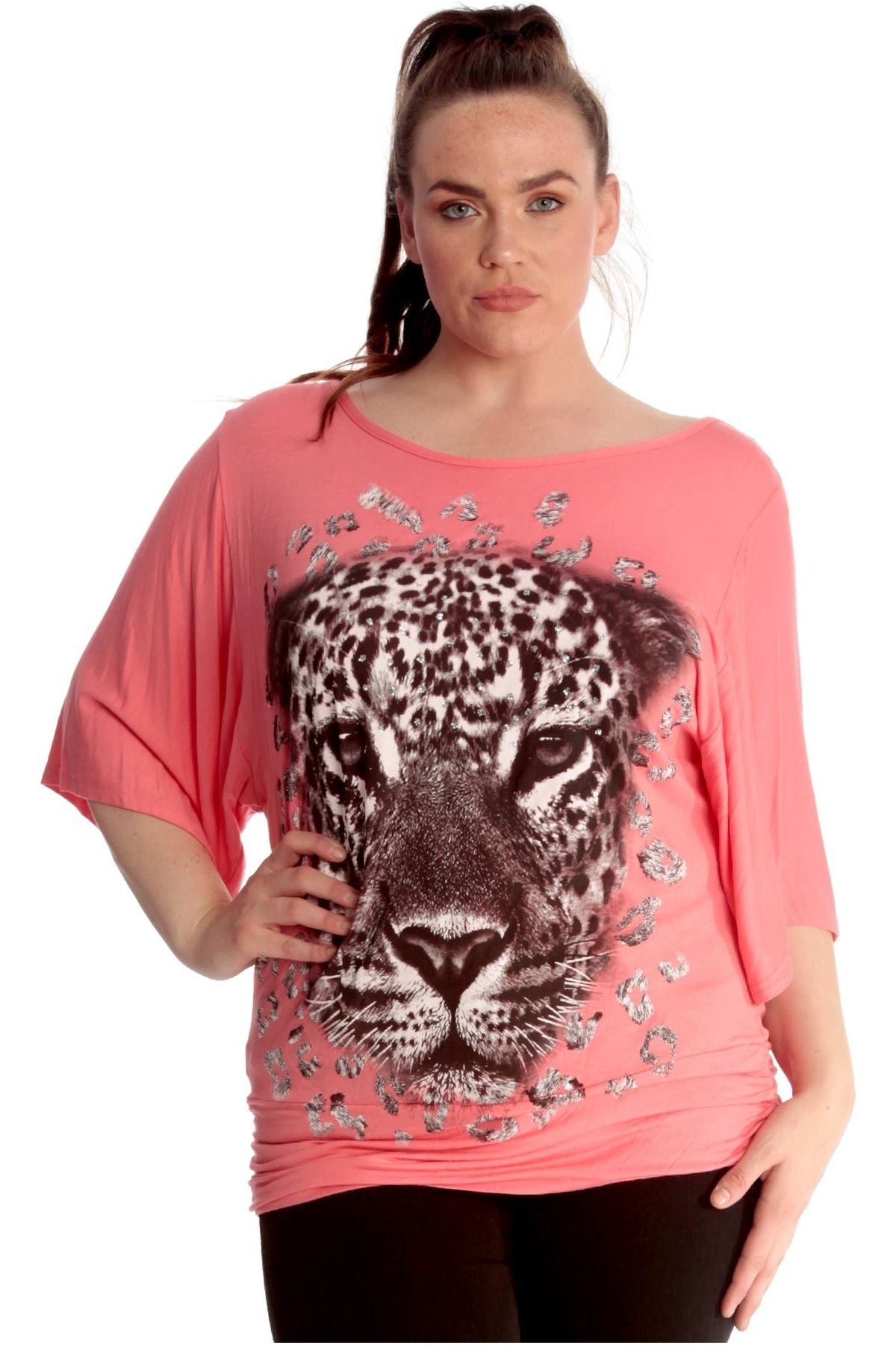Tiger Print Glitter Batwing Top Tops WearAll