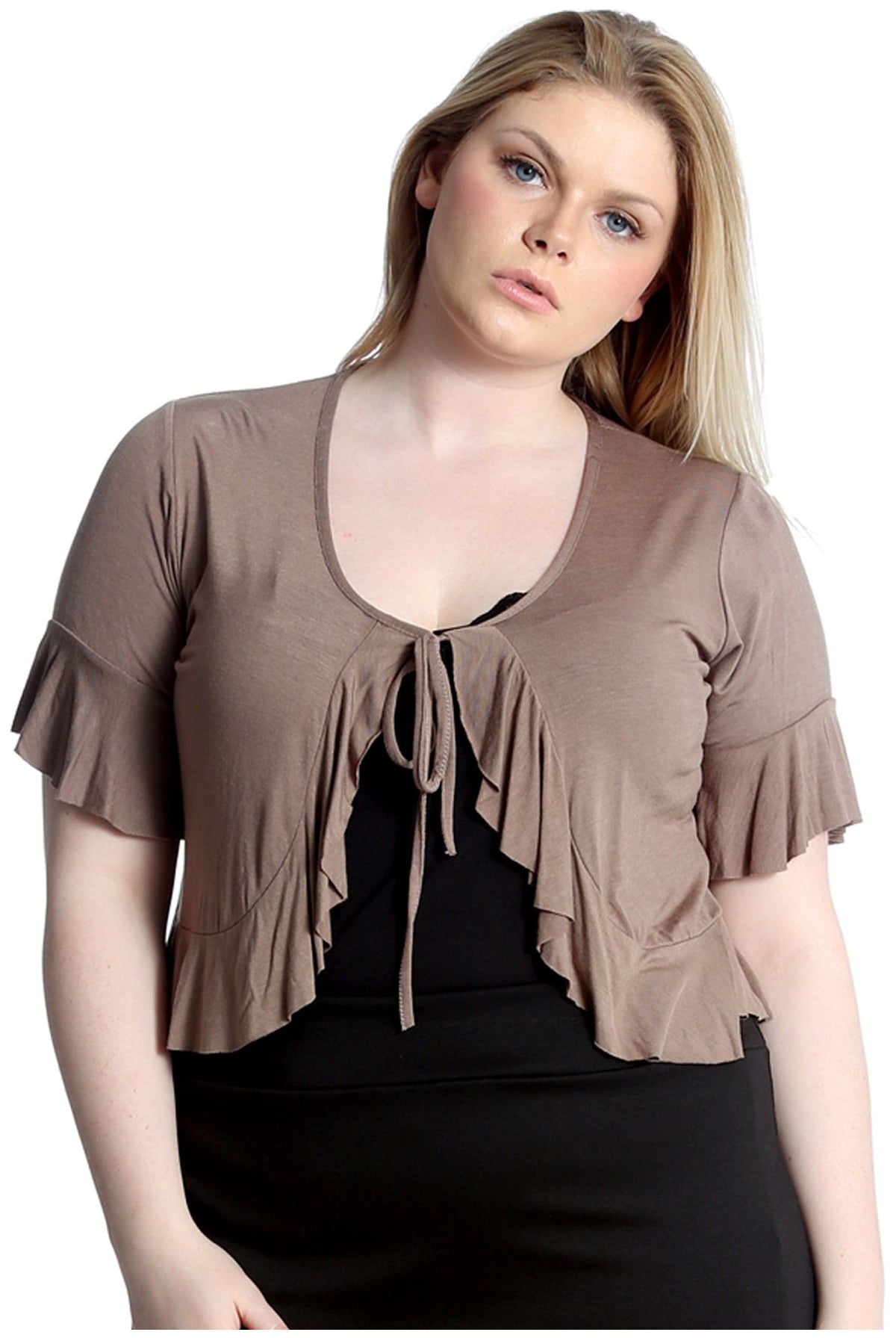 Plus Size Frill Tie Shrug Tops WearAll