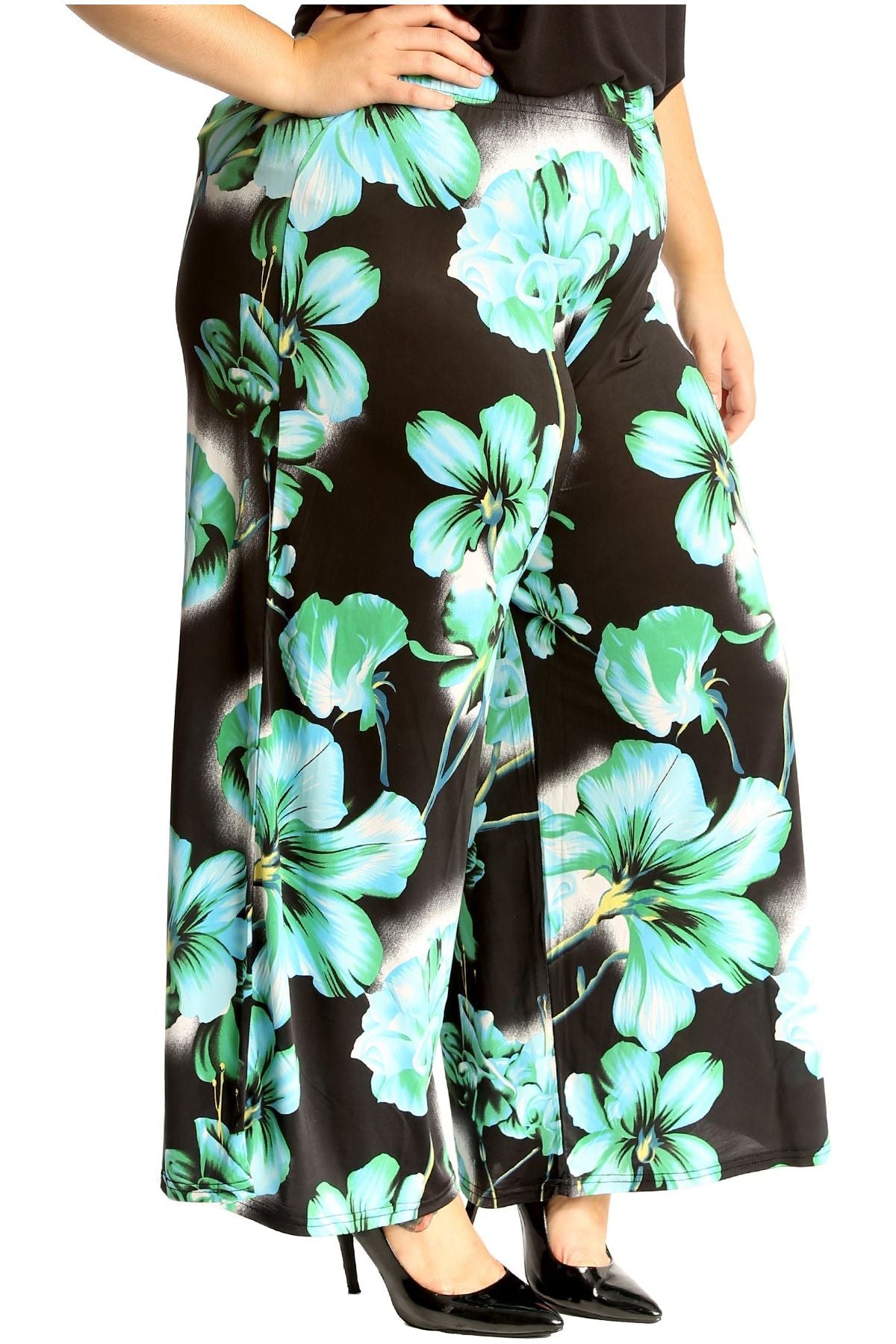 Plus Size Floral Print Palazzo Trouser Palazzo WearAll Green 16-18