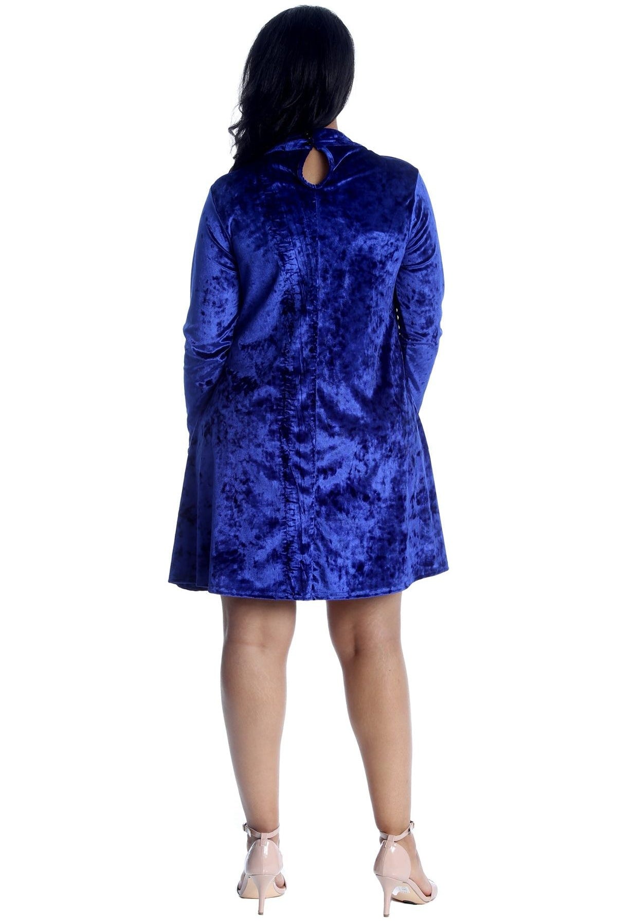Plus Size Velour Velvet Long Sleeve Choker V-Neck Dress Dress WearAll
