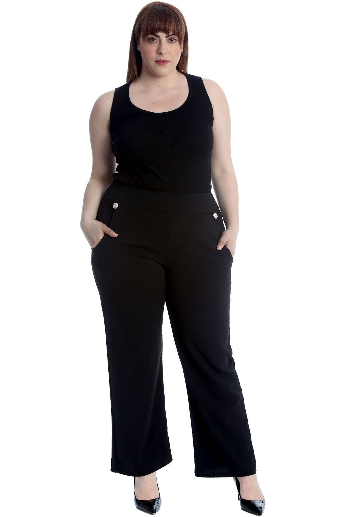 Plus Button Embellished Pocket Palazzo Trousers Trousers WearAll