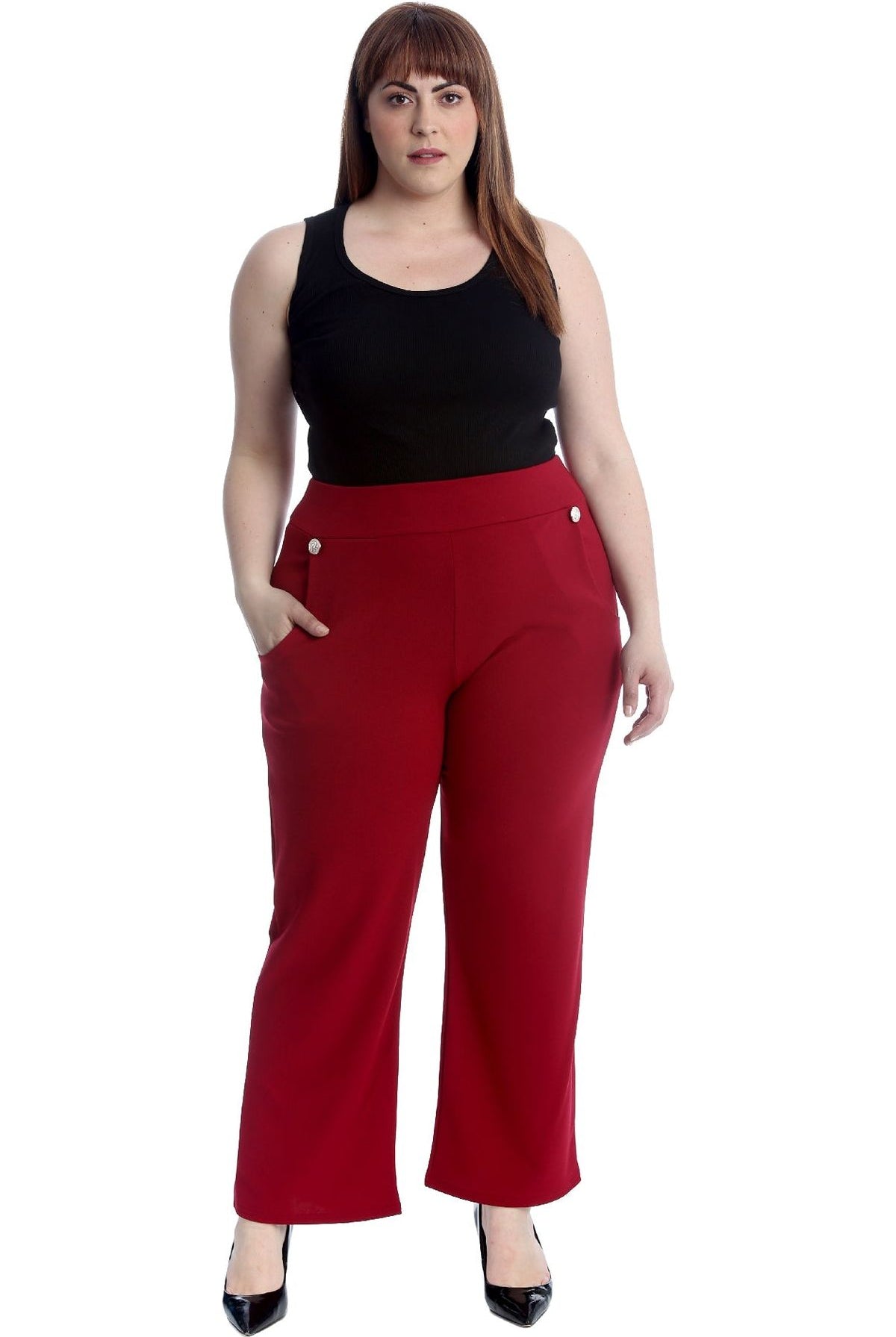 Plus Button Embellished Pocket Palazzo Trousers Trousers WearAll