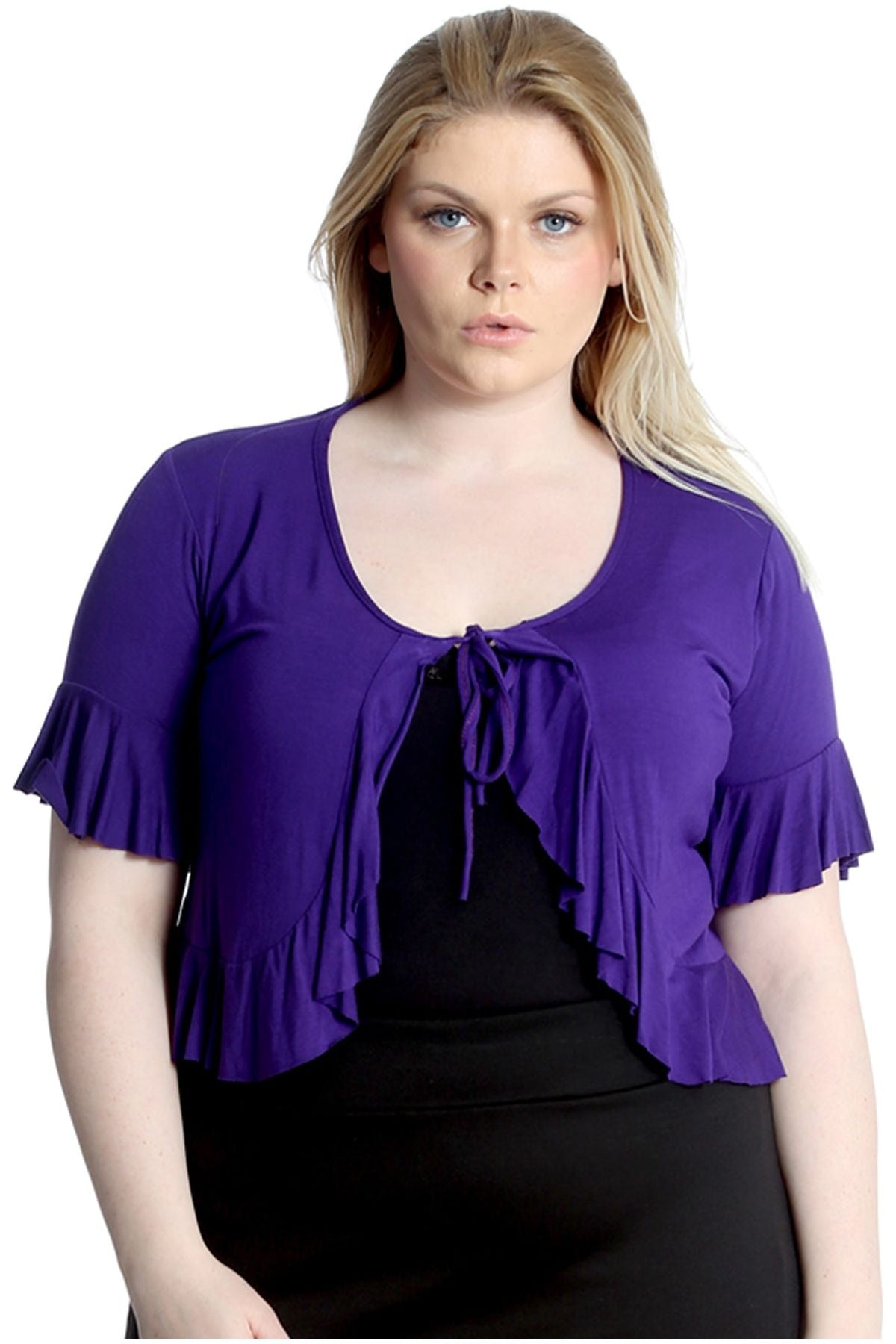 Plus Size Frill Tie Shrug Tops WearAll Purple 14