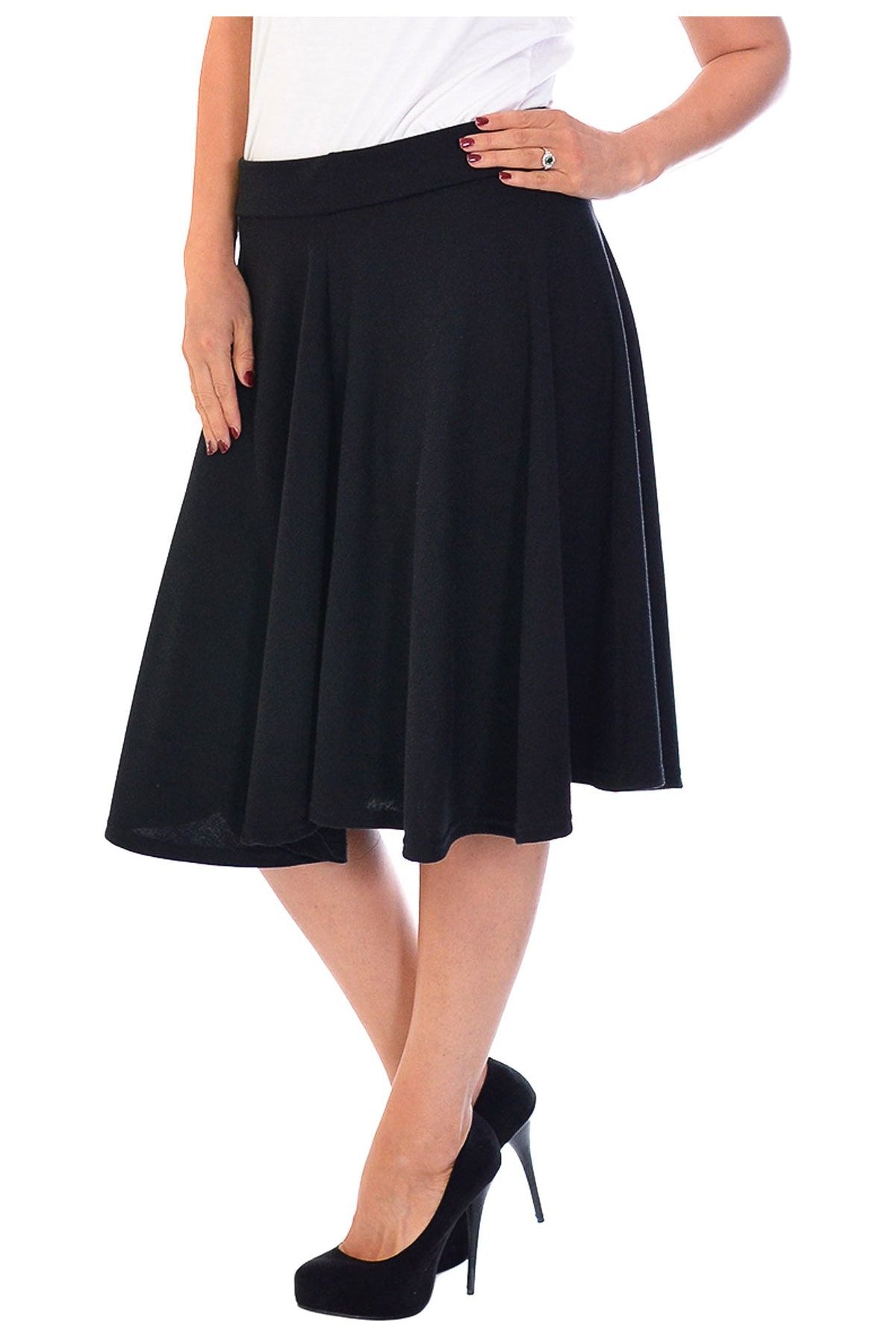Flared Elastic Waist Skirt – Skater Style Skirt WearAll Black 14