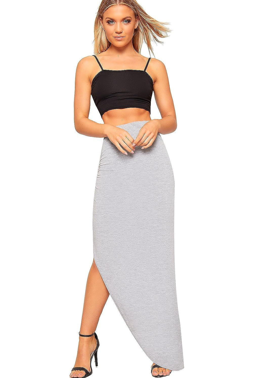 Side Split Slit Maxi Skirt Apparel & Accessories WearAll Light Grey 8-10