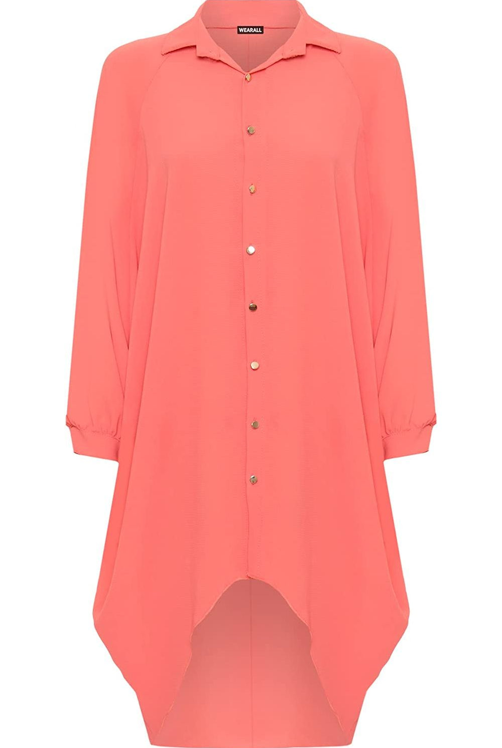 Plus Size Long Sleeve Hi Lo Button Collar Dress Dress WearAll