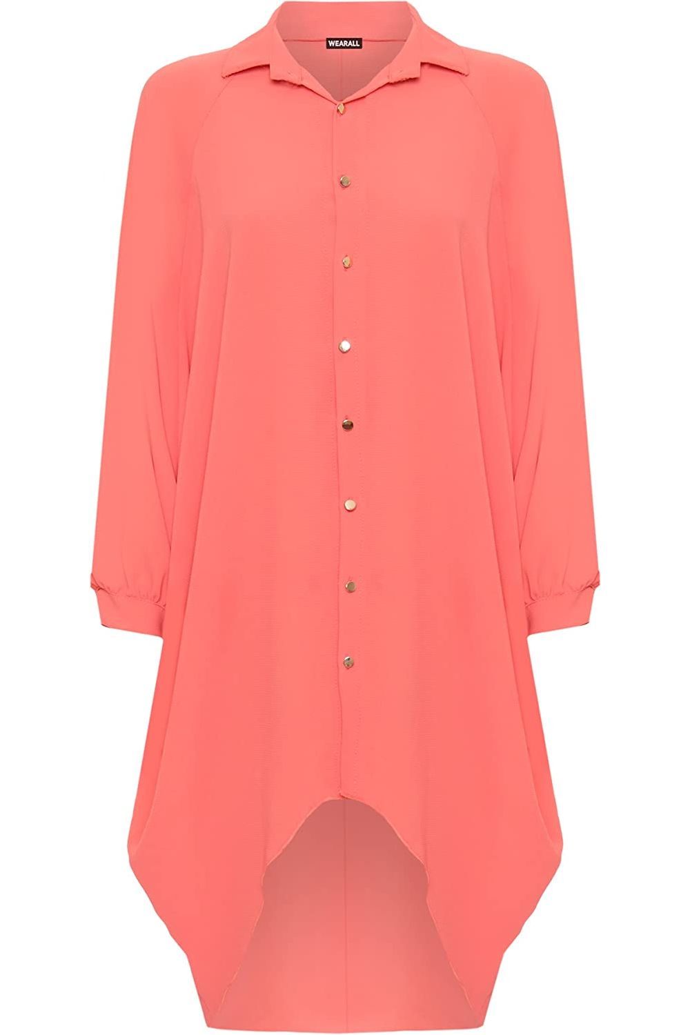 Plus Size Long Sleeve Hi Lo Button Collar Dress Dress WearAll