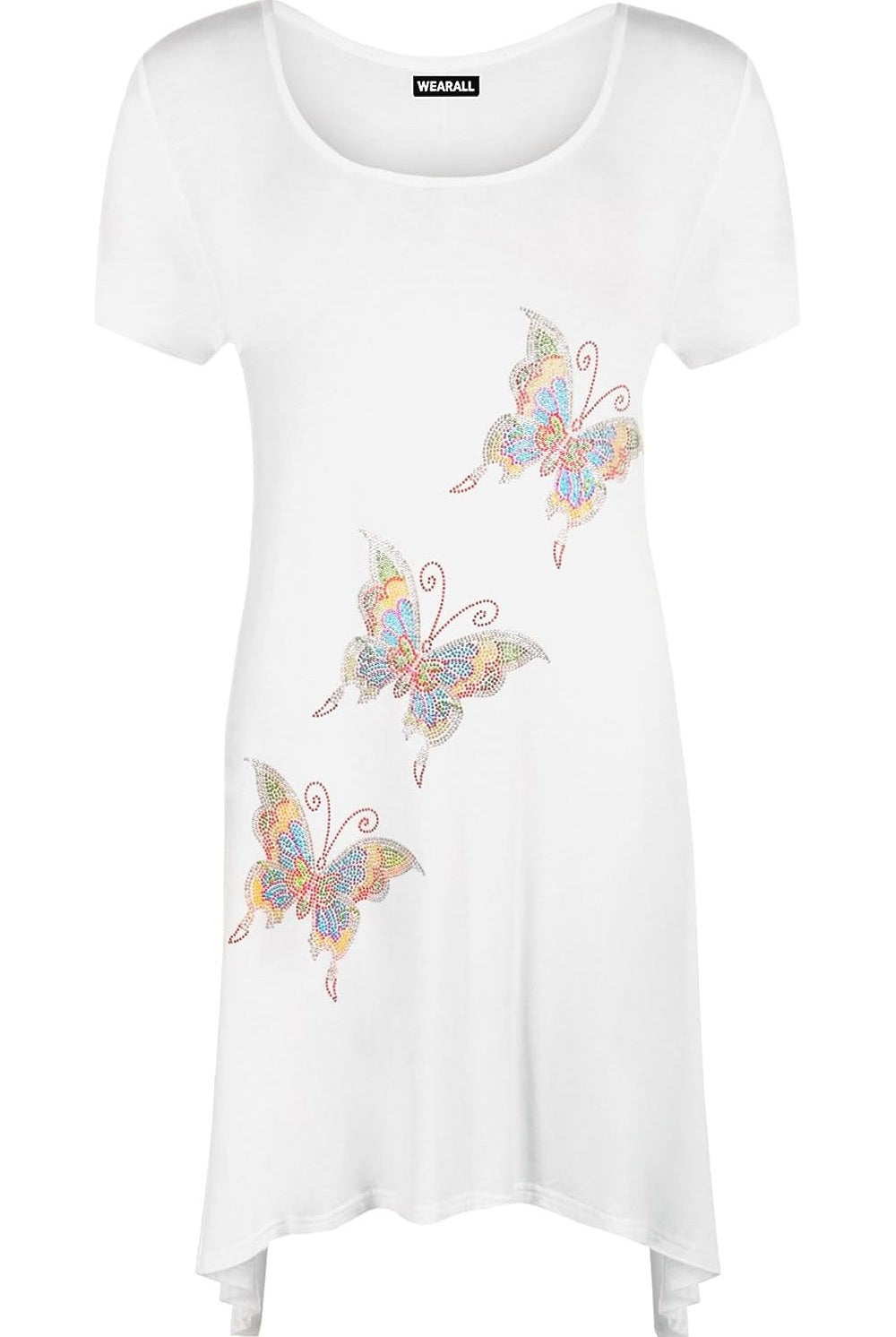 Three Butterfly Hanky Hem Short Sleeve Top Apparel & Accessories WearAll White 14