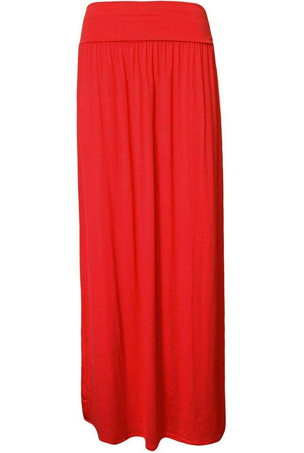 Plus Size Pleated Fold Over High Waist Gypsy Long Maxi Skirt Skirt WearAll Red 16-18