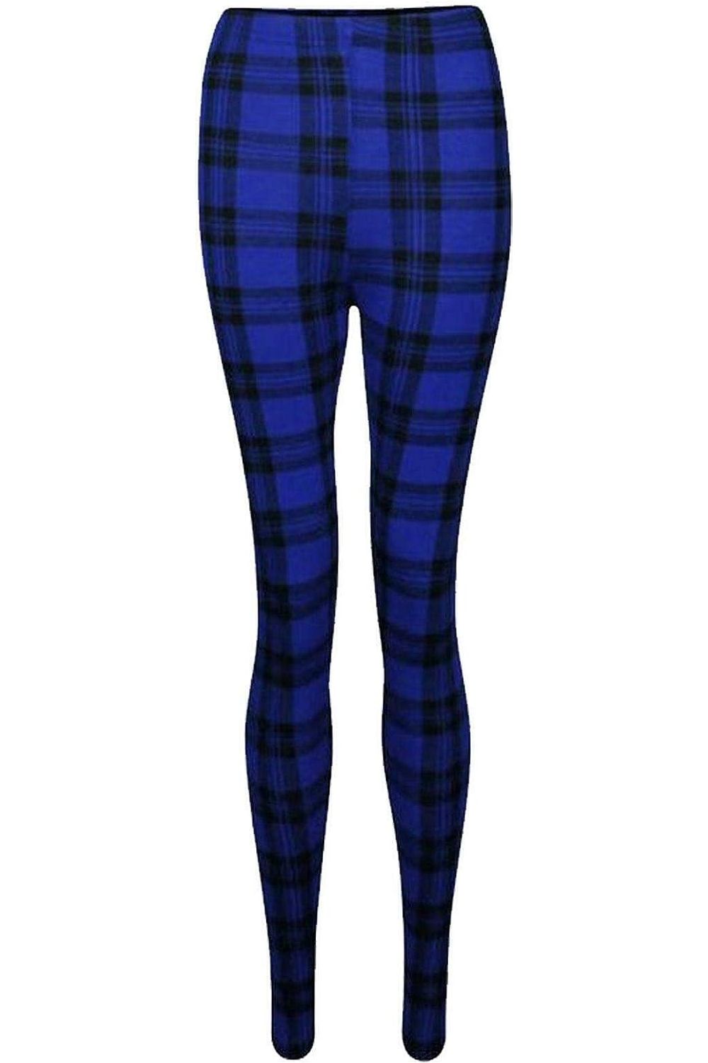 Tartan Check Print Long Leggings Leggings WearAll Blue 8-10