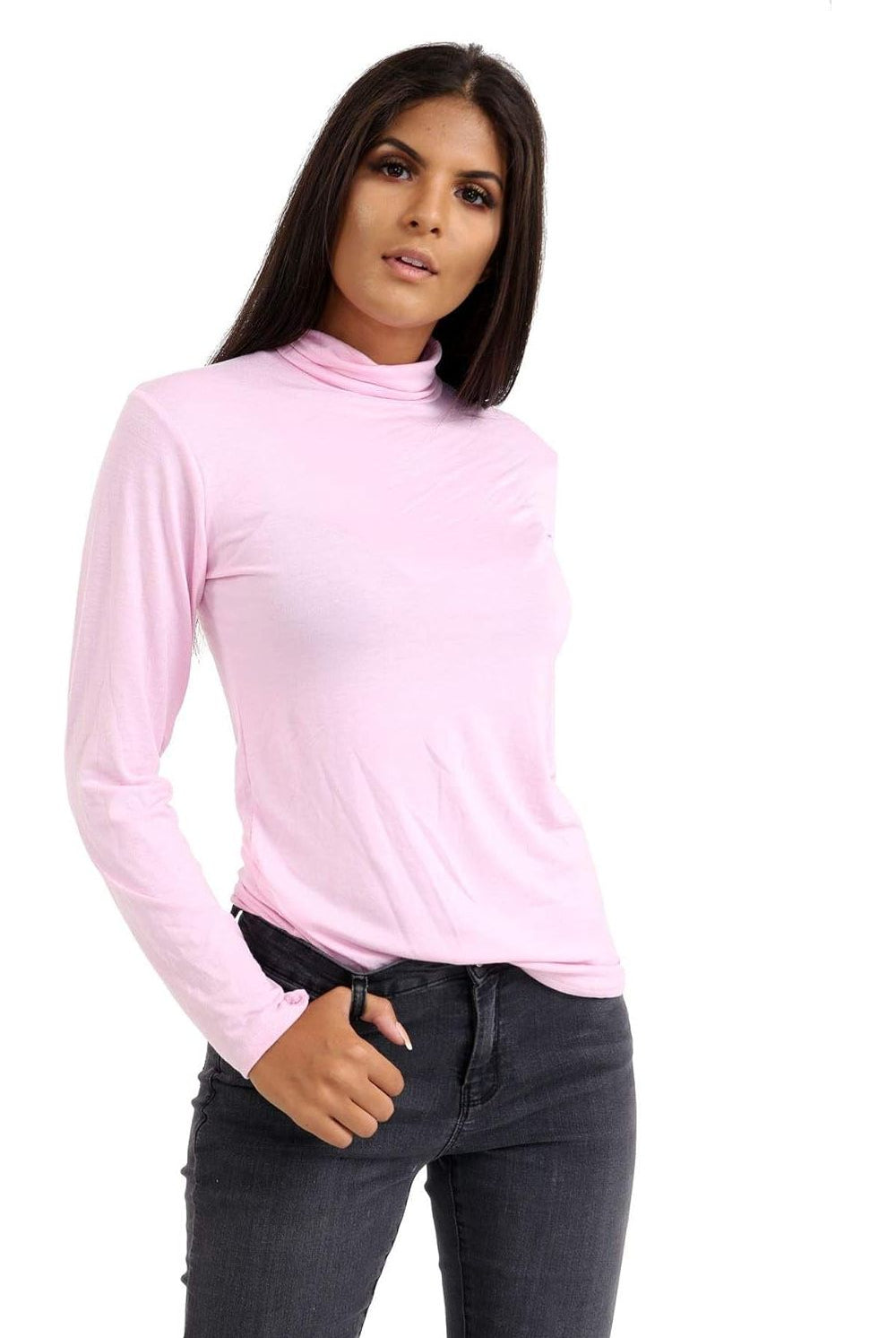 Plus Size Turtle Neck Long Sleeve Top Tops WearAll Baby Pink 16-18