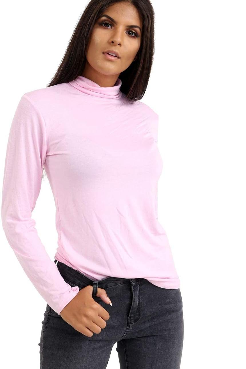 Turtle Neck Long Sleeve Top Tops WearAll Baby Pink 8-10