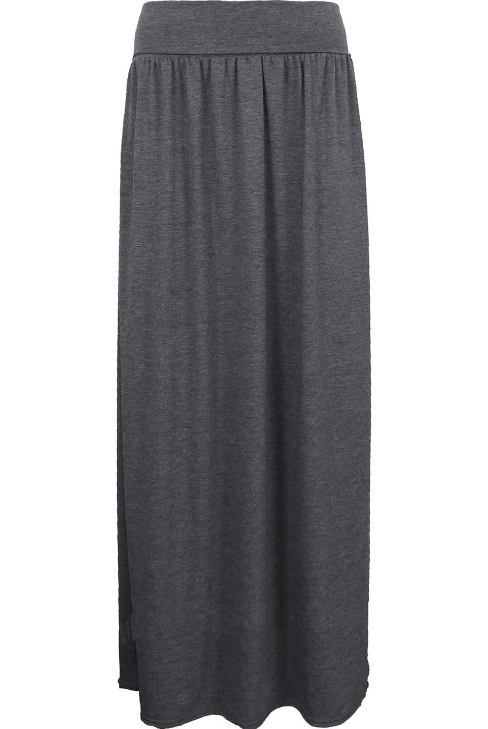 Pleated Fold Over High Waist Gypsy Long Maxi Skirt Skirt WearAll Charcoal 12-14