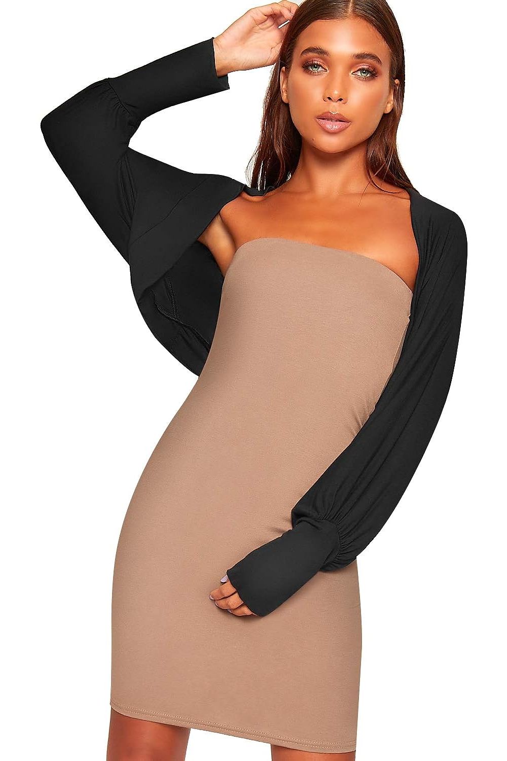 Long Sleeve Batwing Shrug Tops WearAll Black 8-10