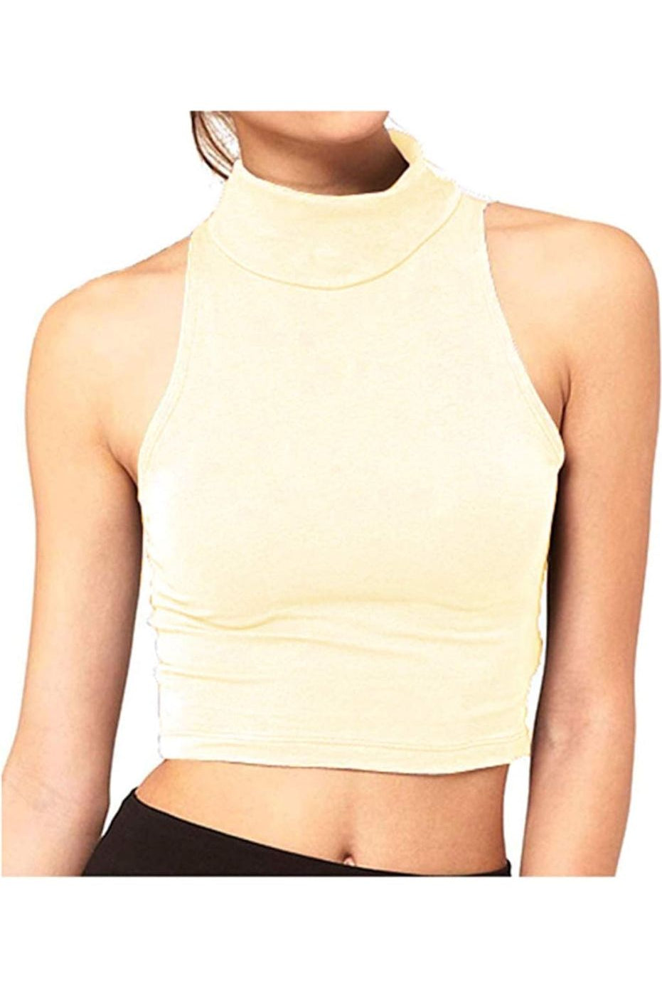 Turtle Neck Sleeveless Crop Top Tops WearAll Cream 8-10