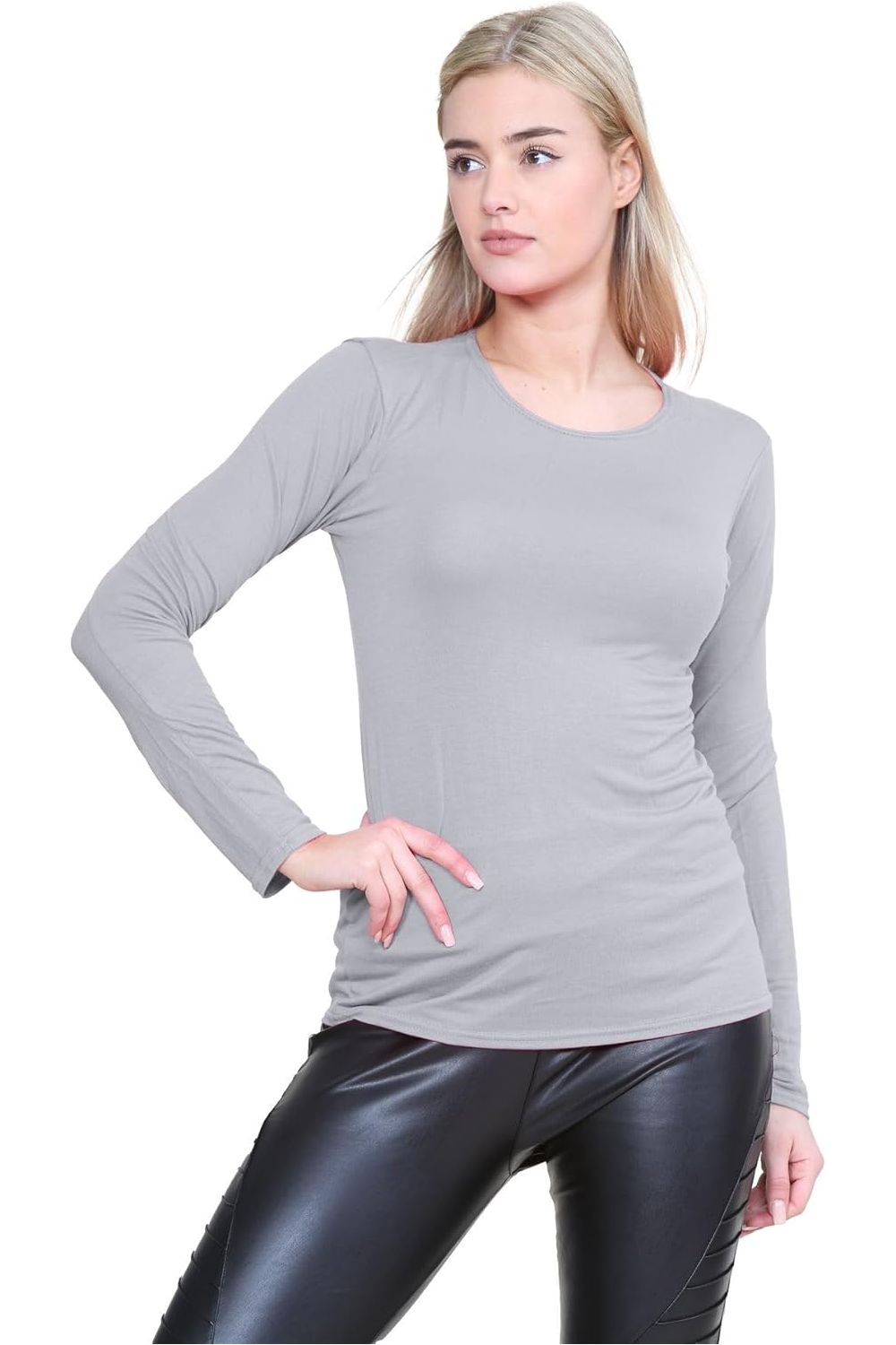Long Sleeve T-Shirt Top Tops WearAll Light Grey 8-10