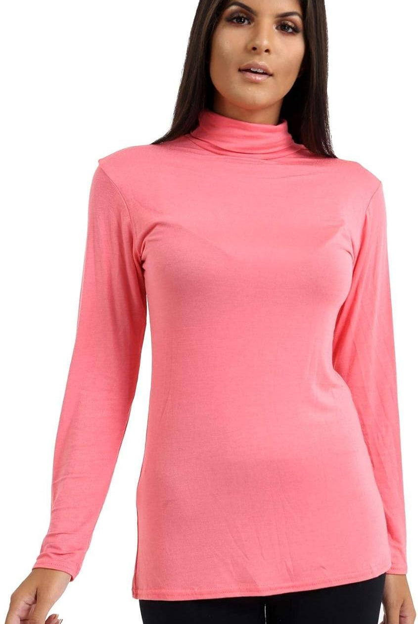 Turtle Neck Long Sleeve Top Tops WearAll Coral 8-10