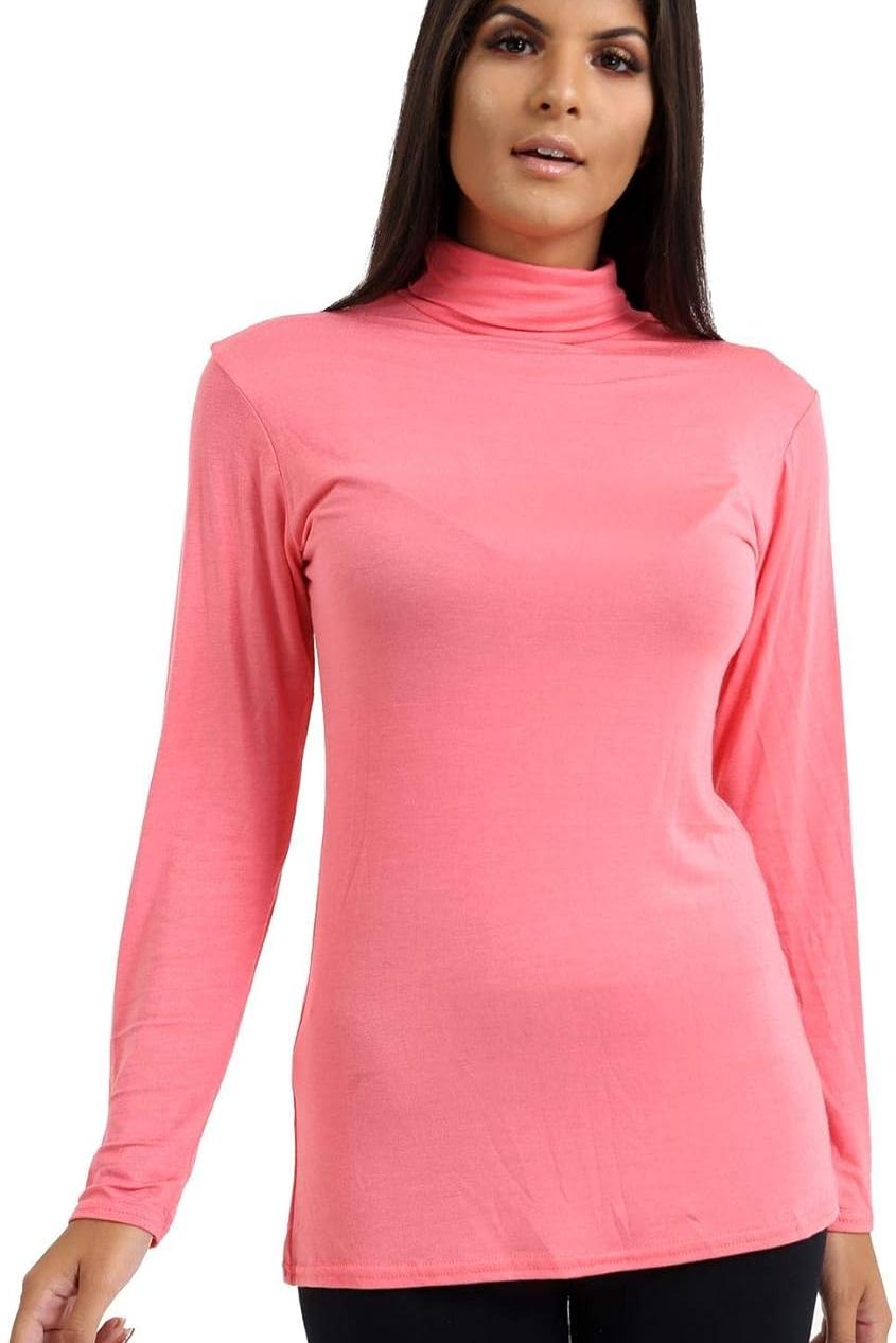 Turtle Neck Long Sleeve Top Tops WearAll Coral 8-10