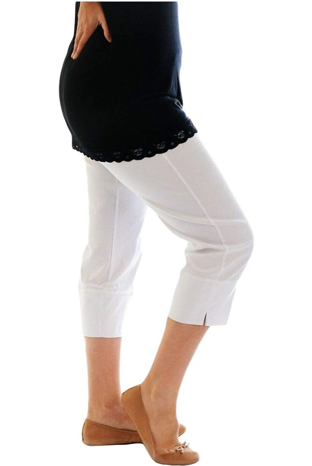 Ladies 3/4 Elasticated Trouser Shorts Trousers WearAll White 12
