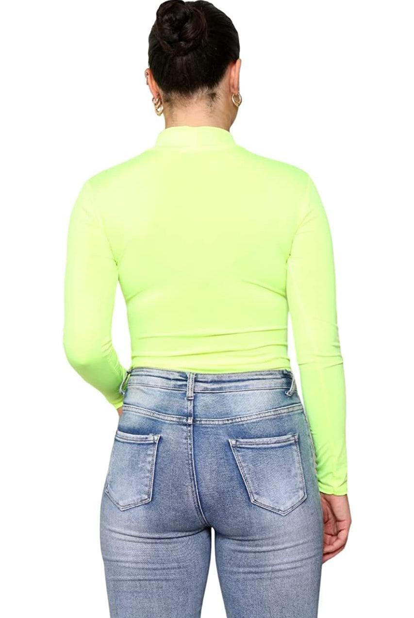 Plain Neon Long sleeve Turtleneck Bodysuit Bodysuit WearAll